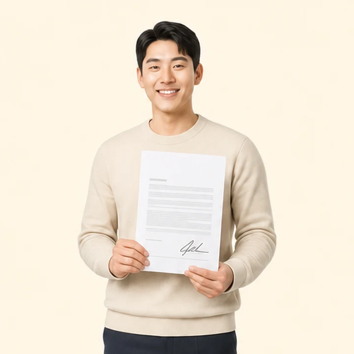 보증금 없는 장기렌트 서면 견적서를 들고 있는 고객